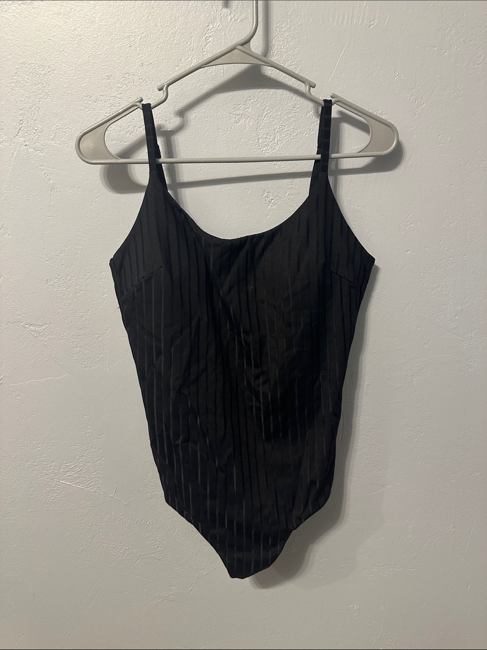 Black Pinstripe Swimsuit - Sleek Scoop Neck